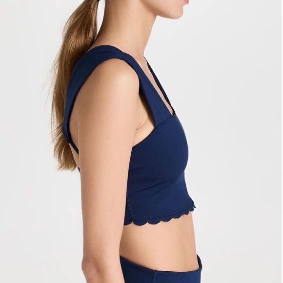 NWT Free People Suns Out Cami Blue Navy Cropped Tank Crisscross Scalloped Hem - Picture 4 of 12